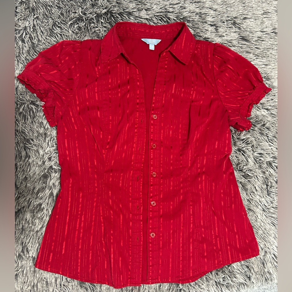 Denver Hayes Thrifted Vintage Red Short Sleeve Button-Down Shirt